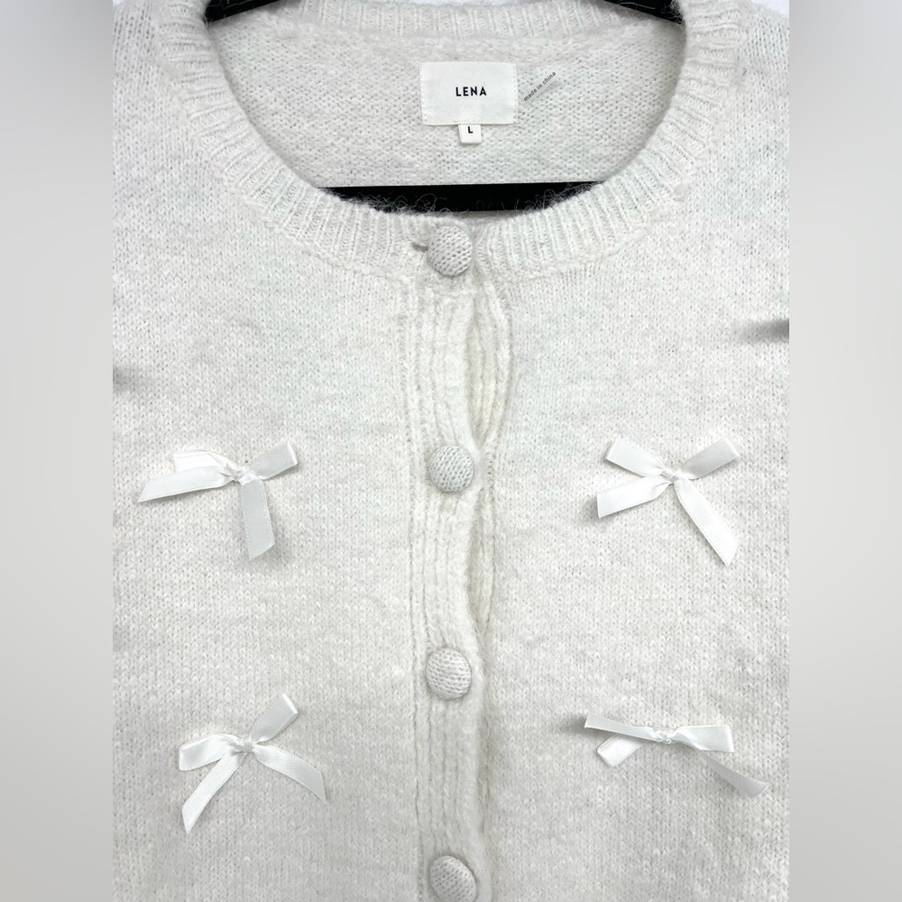 LENA White Bow Cardigan NWT Size Large - Picture 2 of 6